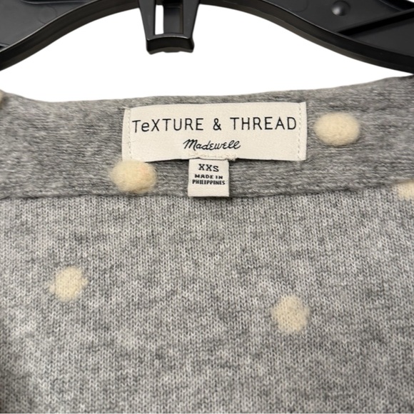 Madewell Gray Fuzzy Polka Dot Cardigan Y2K Cozy Front Pocket Sweater - Picture 8 of 8